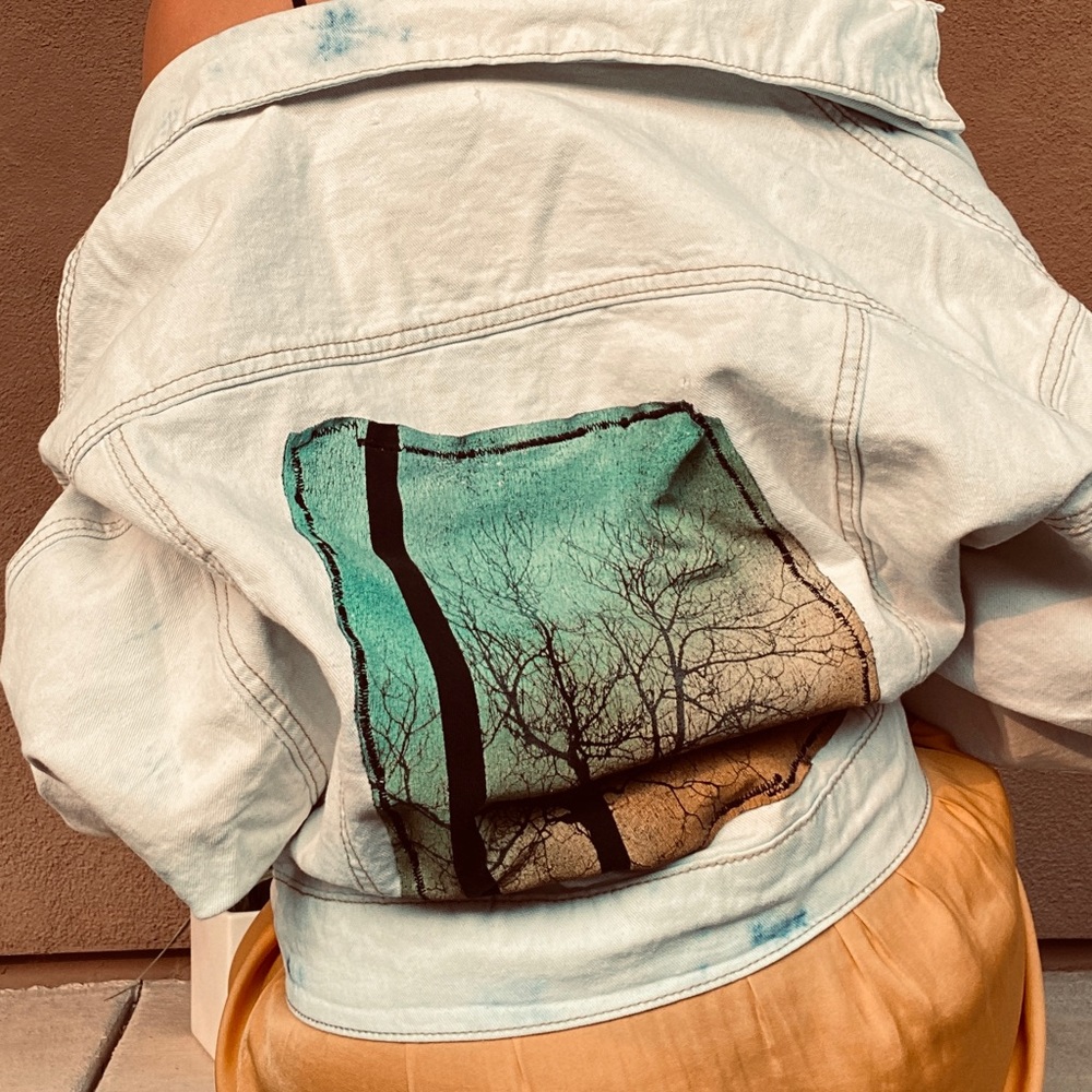 Vintage puff sleeve bleach wash jean denim jacket